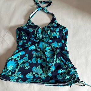 Womens‎ Lands End blue floral paisley tankini swimsuit top size 10